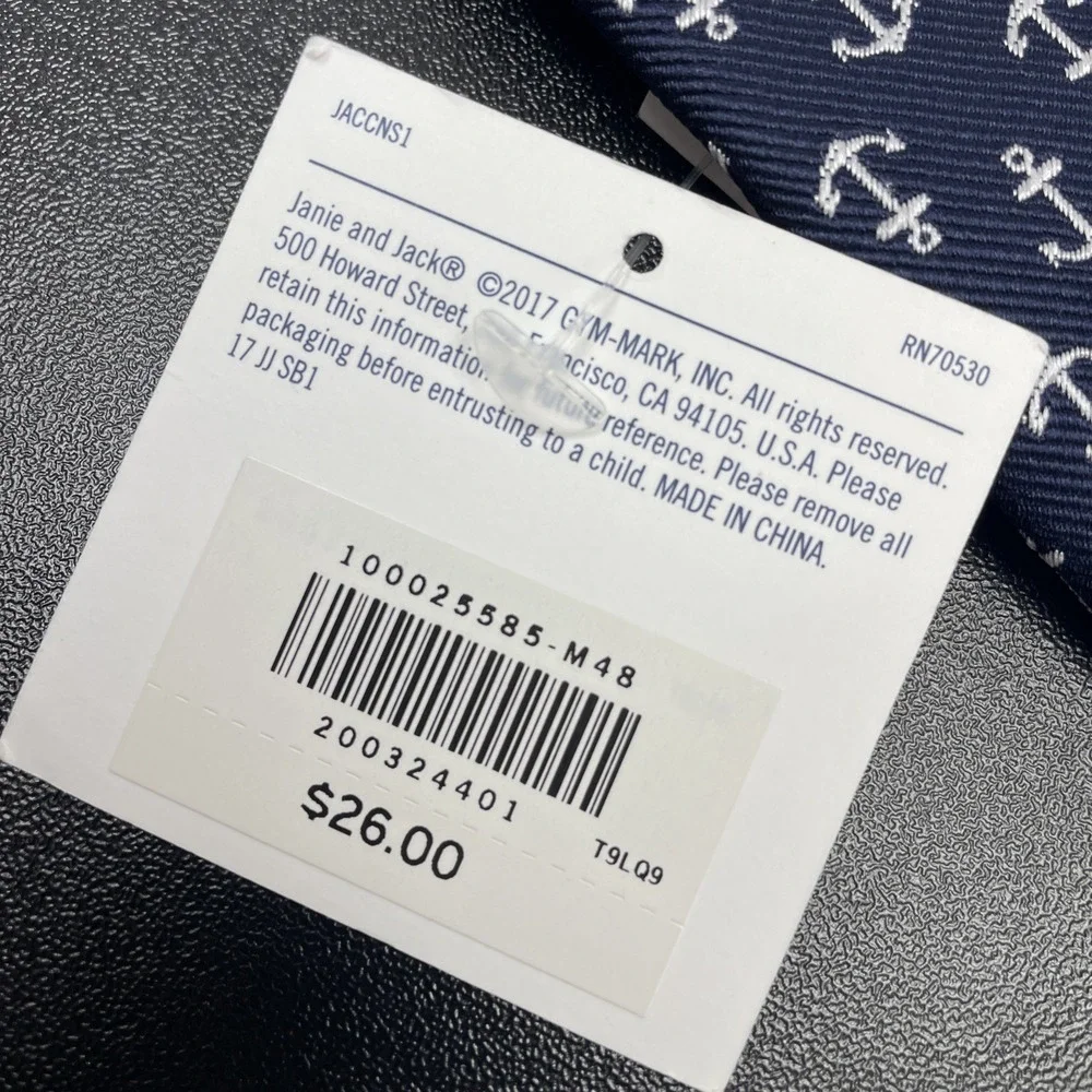 Janie & Jack Tie Boys Size 0-24 Months Blue w/ white Anchors Adjustable Nautical